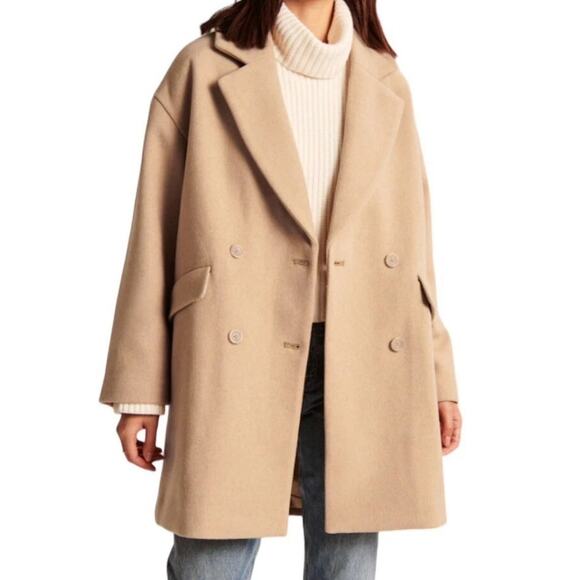 Abercrombie & Fitch Short Wool Blend Light Tan Coat Size XL Petite - Picture 1 of 7